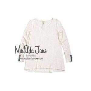 MATILDA JANE Narrator Tunic Scoop Neck Long Sleeve Top Shirt Floral Trim Beige M